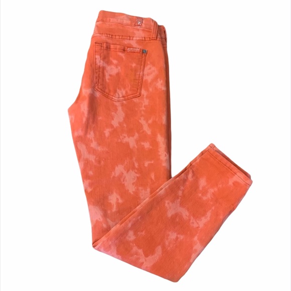 7 For All Mankind Orange Tie Dye Skinny Jeans - Picture 2 of 11